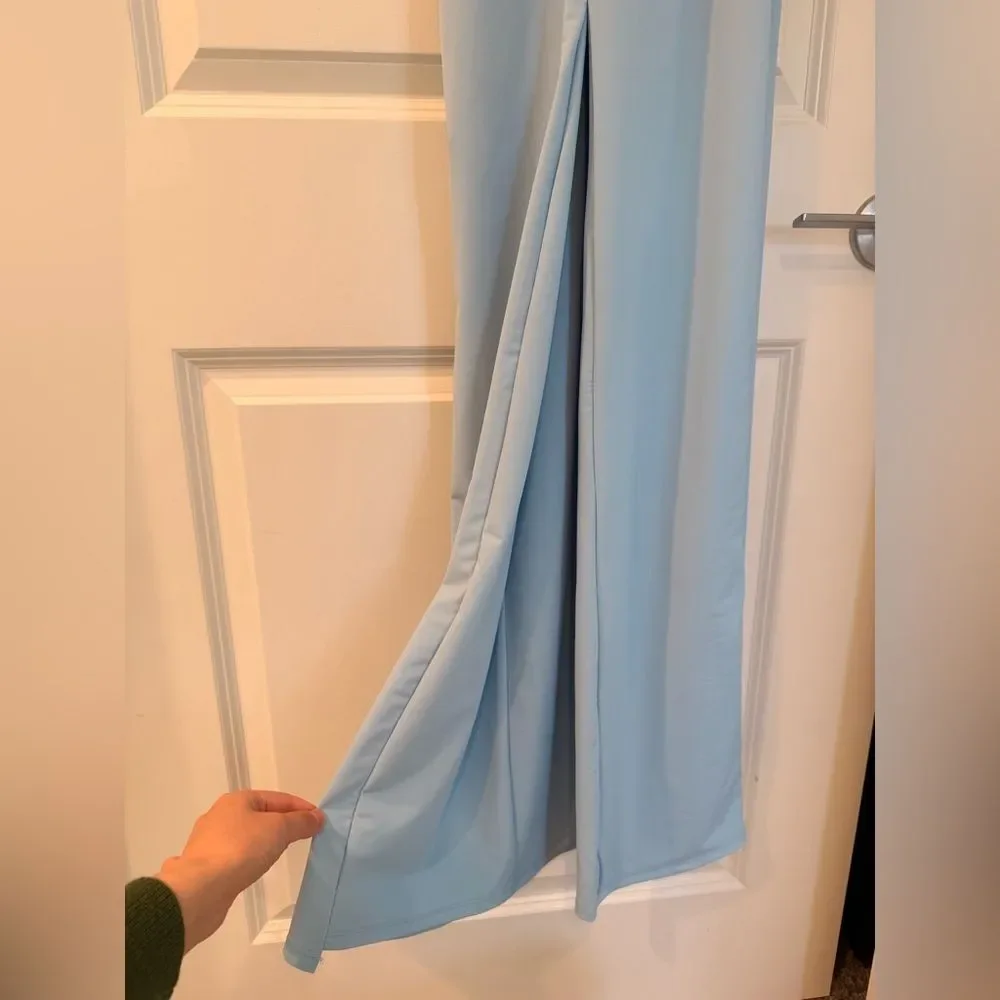 NWOT BRONX AND BANCO Camila Rhinestone Cutout Maxi Dress in powder blue - Picture 12 of 14